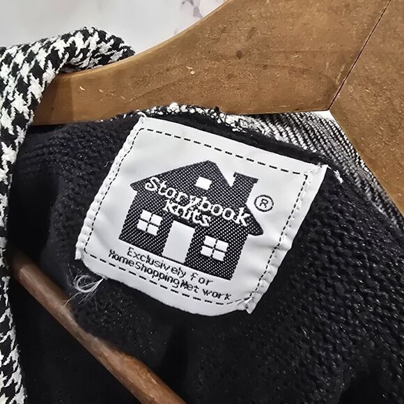 Storybook Knits Sweater Womens Large Black Houndstooth Striped Artsy Blazer - Picture 3 of 11